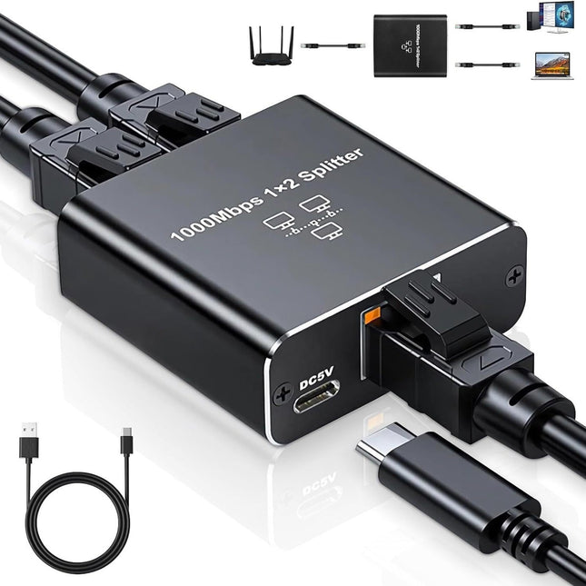 3 Ports Ethernet RJ45 Splitter 1 In / 2 Out, 1000Mbps High Speed With USB-C Port - Polar Tech Australia