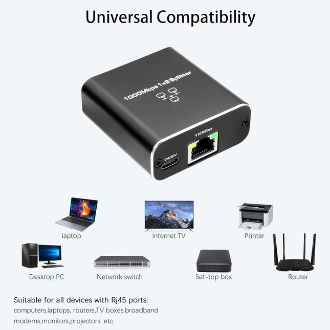 3 Ports Ethernet RJ45 Splitter 1 In / 2 Out, 1000Mbps High Speed With USB-C Port - Polar Tech Australia