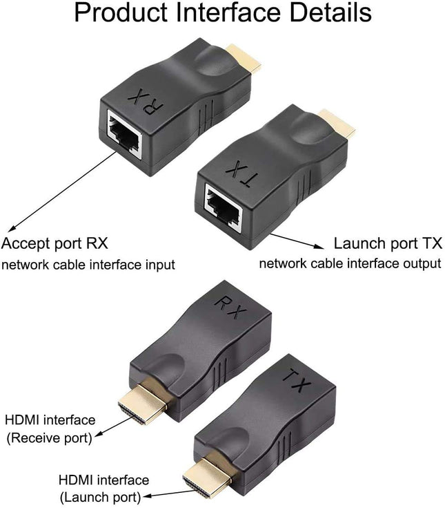 [HDTV-30M] Full HD 1080P RJ45 Cat5e & Cat6 to HDMI 30M Extender Pair - Polar Tech Australia