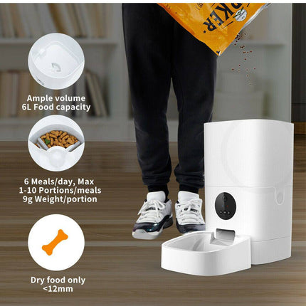 [TUYA Smart Home] 6L Large Pet Cat Dog Smart Automatic Auto Feeder Food Dispenser With HD Camera With APP Control - Polar Tech Australia