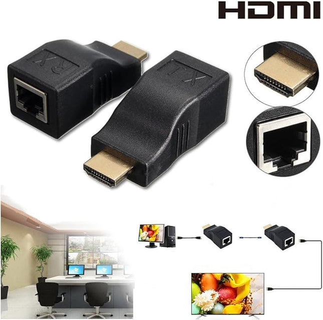 [HDTV-30M] Full HD 1080P RJ45 Cat5e & Cat6 to HDMI 30M Extender Pair - Polar Tech Australia