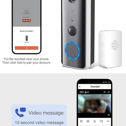 [Tuya Smart Home][With Chime] Tuya 2K Ultra HD Smart Doorbell Camera Wireless Wifi Doorbell Two Way Audio Intercom App Control - Polar Tech Australia