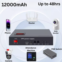 [12000mAh] Universal Mini UPS Battery Backup For WIFI Router, Modem, POE Switch, Security Camera CCTV & Alarm & Attendance Machine LED Light - Polar Tech Australia