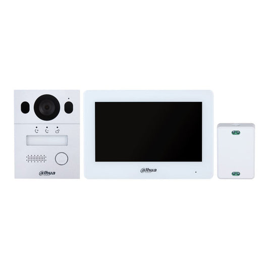 [DHI-KTX01(S)] Dahua Hybrid WiFi 2-Wire Video 1 Button Silver Residential Intercom Kit with Surface Mount Door Station 7 inch Touchscreen Monitor and 2-Wire Controller