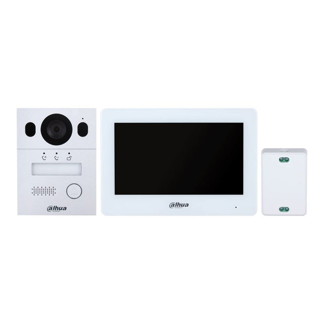 [DHI-KTX01(S)] Dahua Hybrid WiFi 2-Wire Video 1 Button Silver Residential Intercom Kit with Surface Mount Door Station 7 inch Touchscreen Monitor and 2-Wire Controller