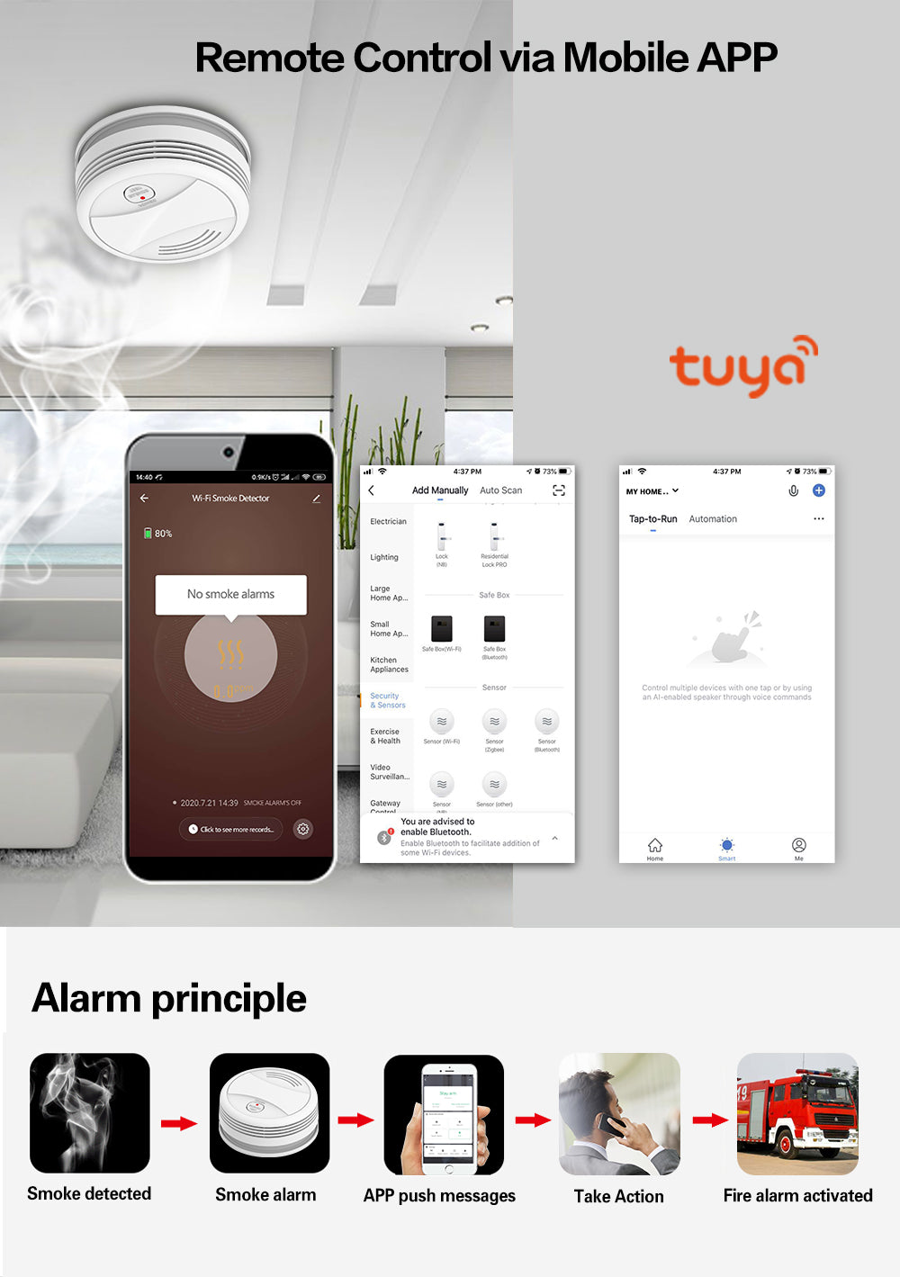 [TUYA Smart Home] Battery Powered Wireless WIFI Smoke Detector Smart Home Security - Polar Tech Australia