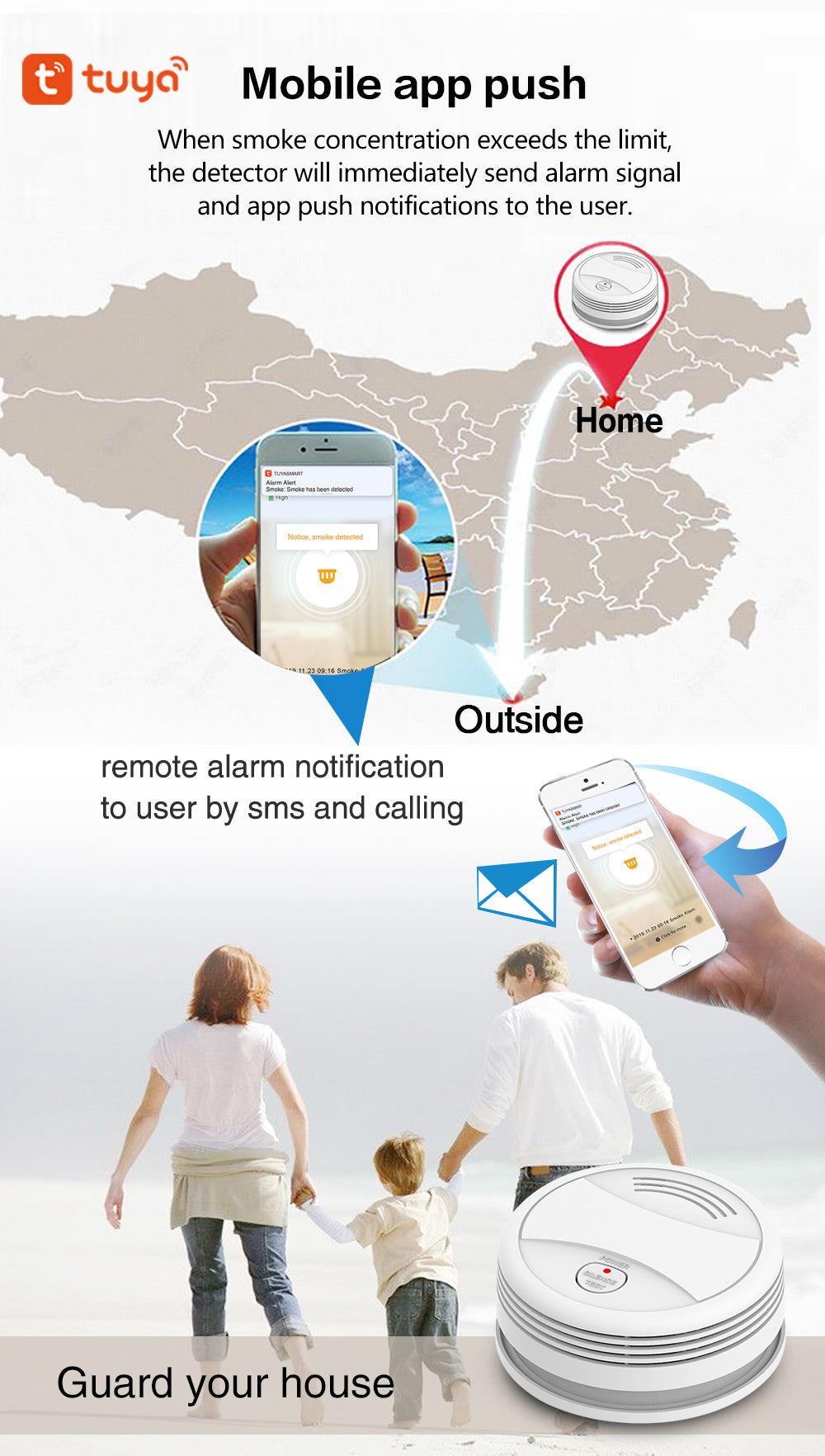 [TUYA Smart Home] Battery Powered Wireless WIFI Smoke Detector Smart Home Security - Polar Tech Australia