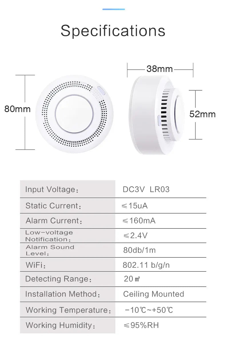 [TUYA Smart Home] Battery Powered Wireless WIFI Smoke Detector Smart Home Security - Polar Tech Australia