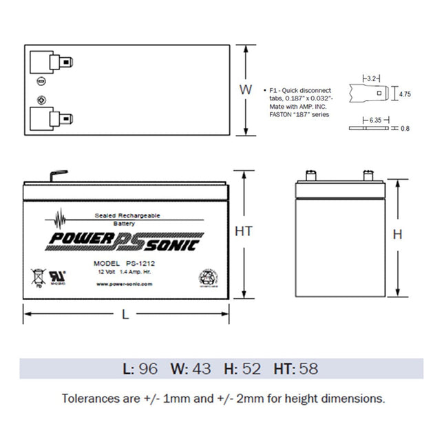 [NEP12V13AH] 12 Volt 1.4Ah Battery Valve Regulated Lead-Acid Battery
