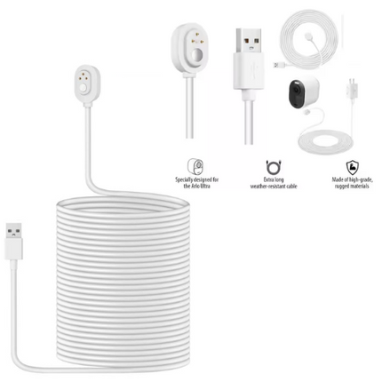 Extra Long Weatherproof Outdoor Charging Cable for Arlo Ultra/Ultra 2/Pro 3/Pro 4/Go 2/PRO 5S（White） - Polar Tech Australia