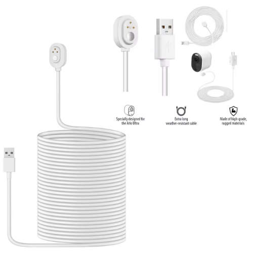Extra Long Weatherproof Outdoor Charging Cable for Arlo Ultra/Ultra 2/Pro 3/Pro 4/Go 2/PRO 5S（White） - Polar Tech Australia