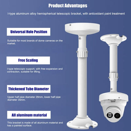 Universal Retractable Extension Aluminium CCTV Dome Camera Wall or Ceiling Mount Bracket Holder - Polar Tech Australia