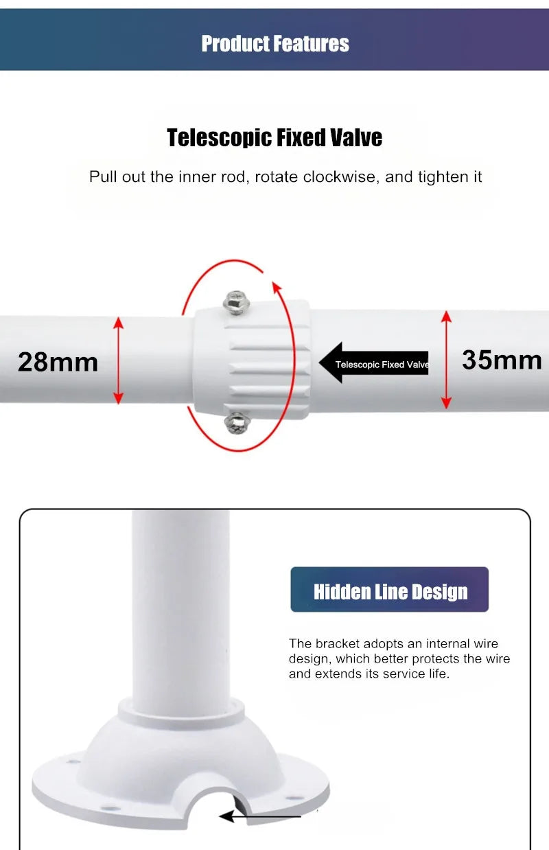 [1 Split 2] Universal Retractable Extension Aluminium CCTV Dome Camera Wall or Ceiling Mount Bracket Holder