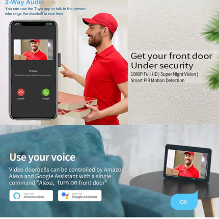[TUYA Smart Home] 1080P FHD Wireless WIFI Outdoor Security Doorbell Door Control With 10 inch Indoor Monitor
