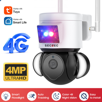 [TUYA Smart Home][4G Version][With Flood Light] Full HD 4MP Wireless WIFI Full Color Day & night IP65 Outdoor PTZ Security Camera - Polar Tech Australia